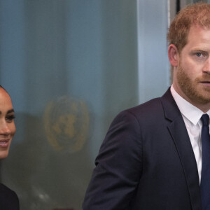 Le prince Harry, duc de Sussex et Meghan Markle, duchesse de Sussex, lors de la célébration du "Nelson Mandela International Day" au siège de l'ONU à New York. Le Prix Nelson Mandela des Nations Unies 2020 a été décerné à Mme Marianna V. Vardinoyannis de Grèce et au Dr Morissanda Kouyate de Guinée. New York, le 18 juillet 2022.