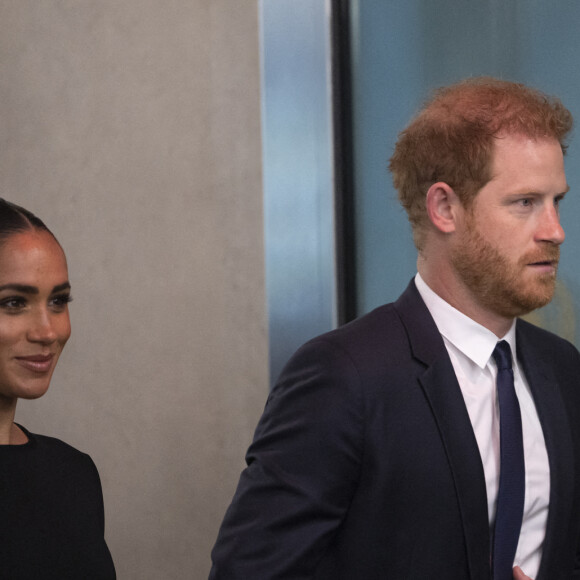 Le prince Harry, duc de Sussex et Meghan Markle, duchesse de Sussex, lors de la célébration du "Nelson Mandela International Day" au siège de l'ONU à New York. Le Prix Nelson Mandela des Nations Unies 2020 a été décerné à Mme Marianna V. Vardinoyannis de Grèce et au Dr Morissanda Kouyate de Guinée. New York, le 18 juillet 2022.