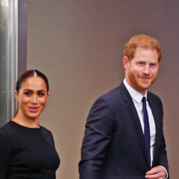 Le prince Harry, duc de Sussex et Meghan Markle, duchesse de Sussex, lors de la célébration du "Nelson Mandela International Day" au siège de l'ONU à New York. Le Prix Nelson Mandela des Nations Unies 2020 a été décerné à Mme Marianna V. Vardinoyannis de Grèce et au Dr Morissanda Kouyate de Guinée. New York, le 18 juillet 2022.