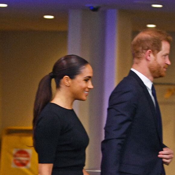 Le prince Harry, duc de Sussex et Meghan Markle, duchesse de Sussex, lors de la célébration du "Nelson Mandela International Day" au siège de l'ONU à New York. Le Prix Nelson Mandela des Nations Unies 2020 a été décerné à Mme Marianna V. Vardinoyannis de Grèce et au Dr Morissanda Kouyate de Guinée. New York, le 18 juillet 2022.