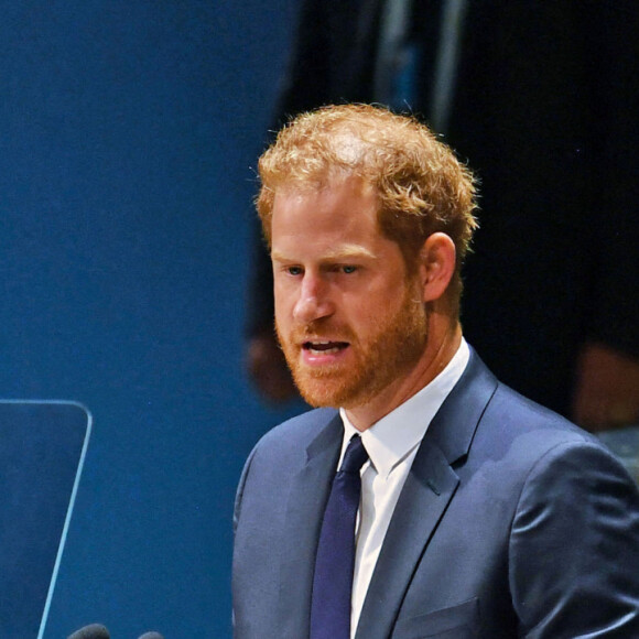 Le prince Harry, duc de Sussex, lors de la célébration du "Nelson Mandela International Day" au siège de l'ONU à New York. Le Prix Nelson Mandela des Nations Unies 2020 a été décerné à Mme Marianna V. Vardinoyannis de Grèce et au Dr Morissanda Kouyate de Guinée. New York, le 18 juillet 2022.