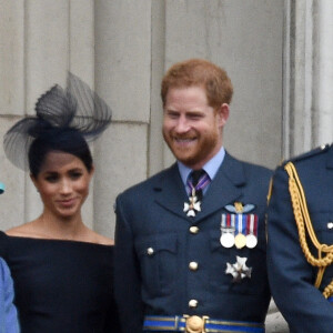 La famille royale d'Angleterre lors de la parade aérienne de la RAF pour le centième anniversaire au palais de Buckingham à Londres. Le 10 juillet 2018.