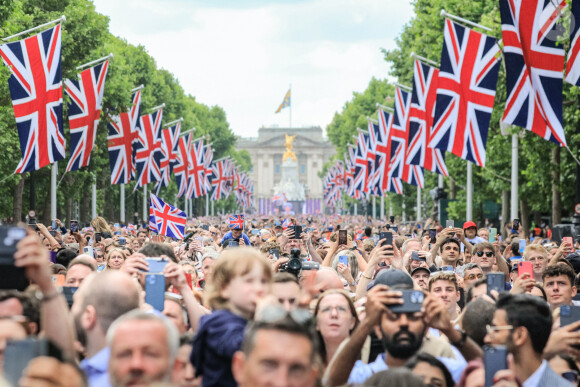 Illustrations de la parade militaire "Trooping the Colour" dans le cadre de la célébration du jubilé de platine (70 ans de règne) de la reine Elizabeth II à Londres, le 2 juin 2022. 