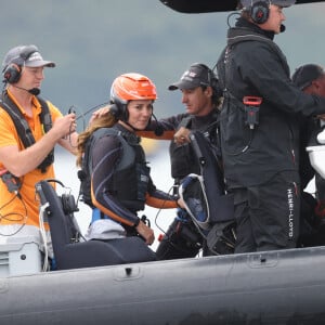 Kate Middleton, duchesse de Cambridge, rencontre l'équipe de Grande-Bretagne avant la course Sail Grand Prix à Plymouth, le 31 juillet 2022. 