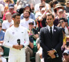 Novak Djokovic et Roger Federer - Les légendes du tennis fêtent le 100 ème anniversaire du Centre Court du tournoi de Wimbledon, en marge du championnat. Londres. Le 3 juillet 2022.