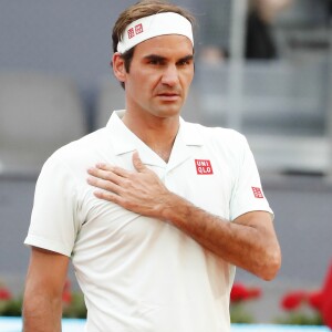 Roger Federer pour son grand retour sur la terre battue bat R. Gasquet (6/2 - 6/3) au tournoi de tennis Masters 1000 Madrid le 7 Mai 2019.