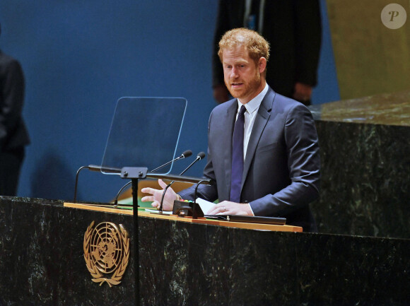 Le prince Harry, duc de Sussex, lors de la célébration du "Nelson Mandela International Day" au siège de l'ONU à New York, le 18 juillet 2022. 