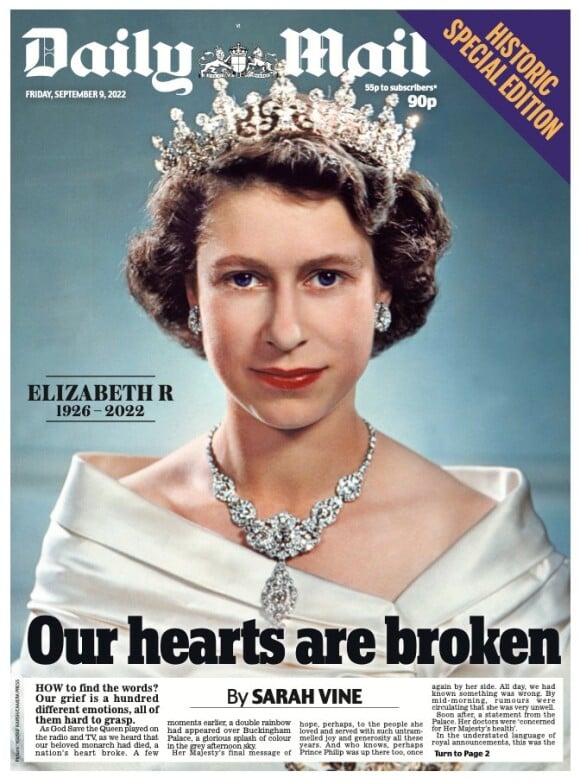 La "Une" (couverture) du Daily Mail sortie après la mort d'Elizabeth II