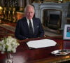 Le roi Charles III d'Angleterre prononce son discours à la nation et au Commonwealth depuis le palais de Buckingham à Londres, Royaume Uni, le 9 septembre 2022. 