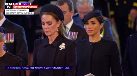 Kate Middleton et Meghan Markle lors de la procession du cercueil d'Elizabeth II