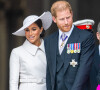 Le prince Harry, duc de Sussex, et Meghan Markle, duchesse de Sussex - Les membres de la famille royale et les invités lors de la messe célébrée à la cathédrale Saint-Paul de Londres, dans le cadre du jubilé de platine de la reine Elisabeth II d'Angleterre. Londres.