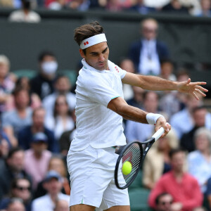 Roger Federer (Sui) - N. Djokovic, R. Federer sur le gazon du tournoi de tennis de Wimbledon, le 7 juillet 2021. © Antoine Couvercelle / Panoramic / Bestimage 