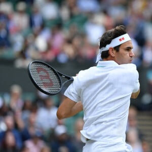 Roger Federer (Sui) - N. Djokovic, R. Federer sur le gazon du tournoi de tennis de Wimbledon, le 7 juillet 2021. © Antoine Couvercelle / Panoramic / Bestimage 