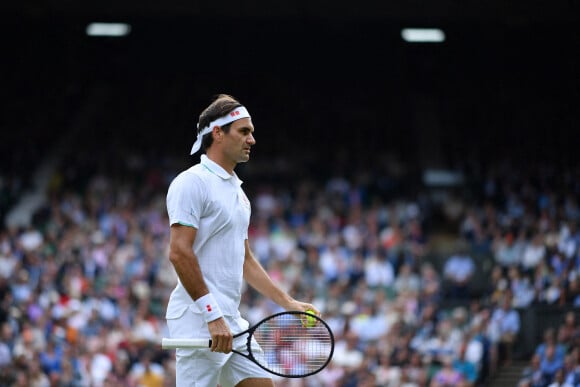 Roger Federer (Sui) - N. Djokovic, R. Federer sur le gazon du tournoi de tennis de Wimbledon, le 7 juillet 2021. © Antoine Couvercelle / Panoramic / Bestimage 