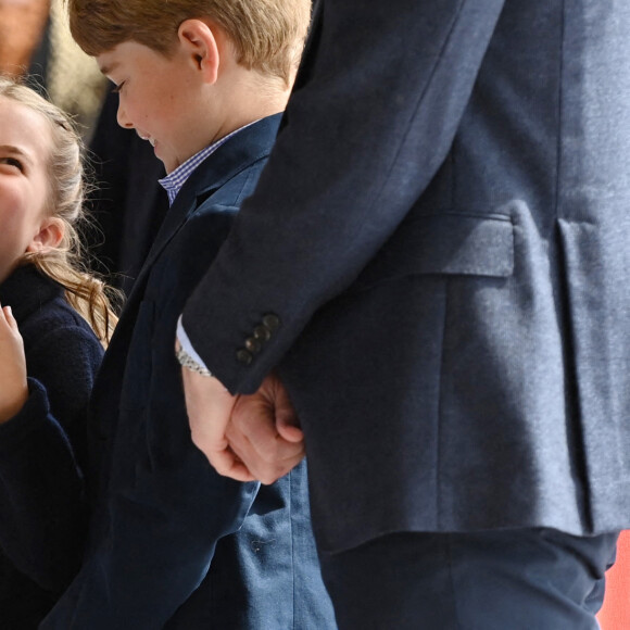 Le prince George de Cambridge et la princesse Charlotte de Cambridge en visite au château de Cardiff, Royaume Uni, le 4 juin 2022, à l'occasion du jubilé de platine de la reine d'Angleterre. 