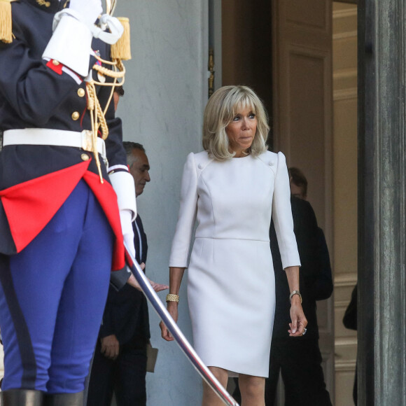 Le président de la République française et sa femme la Première Dame, Brigitte Macron reçoivent le roi, la reine et le prince héritier de Jordanie pour un déjeuner de travail au palais de l'Elysée, à Paris, France, le 14 septembre 2022 © Stéphane Lemouton/Bestimage 