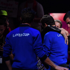 Roger Federer (Sui) et sa femme Mirka - Tennis : Roger Federer, tire sa révérence en larmes, lors de Laver Cup à l'O2 Arena de Londres le 23 septembre 2022. La paire Federer/Nadal (Europe) s'est inclinée face à Sock/Tiafoe (Reste du monde) 4-6, 7-6 (7/2), 11-9. © Antoine Couvercelle / Panoramic / Bestimage 