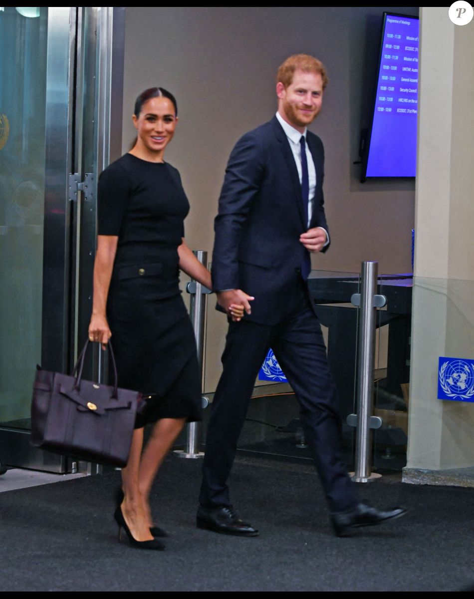 Le prince Harry, duc de Sussex et Meghan Markle, duchesse de Sussex, lors de la célébration du "Nelson Mandela International Day" au siège de l'ONU à New York. Le Prix Nelson Mandela des Nations Unies 2020 a été décerné à Mme Marianna V. Vardinoyannis de Grèce et au Dr Morissanda Kouyate de Guinée. New York, le 18 juillet 2022.