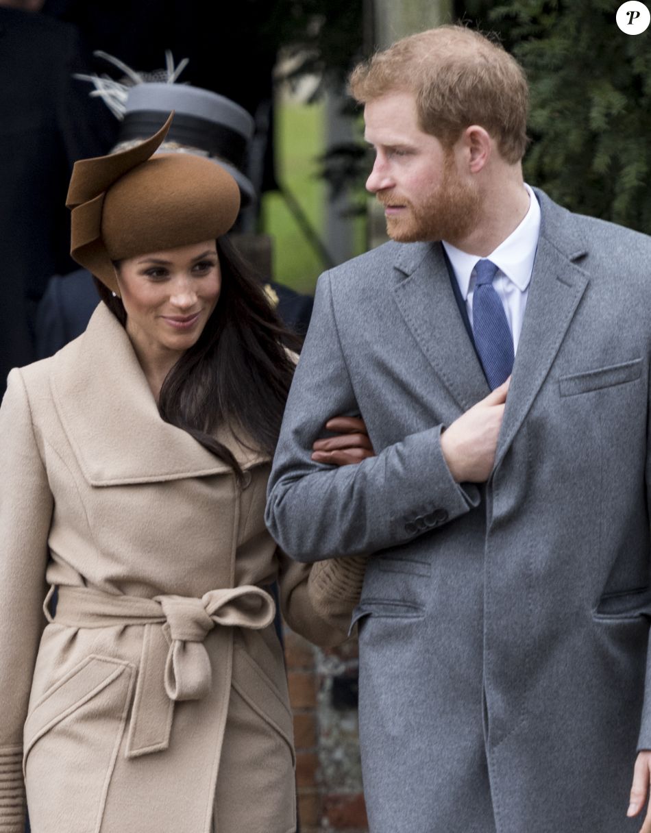 Le prince Harry et sa fiancée Meghan Markle - La famille royale d&#039;Angleterre arrive à la messe de Noël à l&#039;église Sainte-Marie-Madeleine à Sandringham, le 25 décembre 2017.   