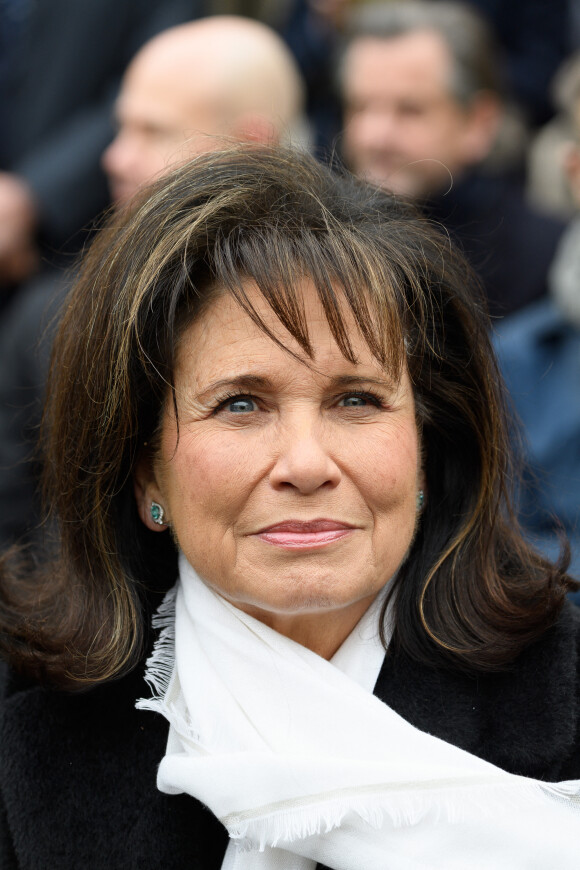 Anne Sinclair - Le président de la République française Emmanuel Macron durant la cérémonie d'hommage national au fondateur, directeur et éditorialiste du Nouvel Observateur Jean Daniel aux Invalides à Paris, France, le 28 février 2020. © Jacques Witt / Pool / Bestimage 