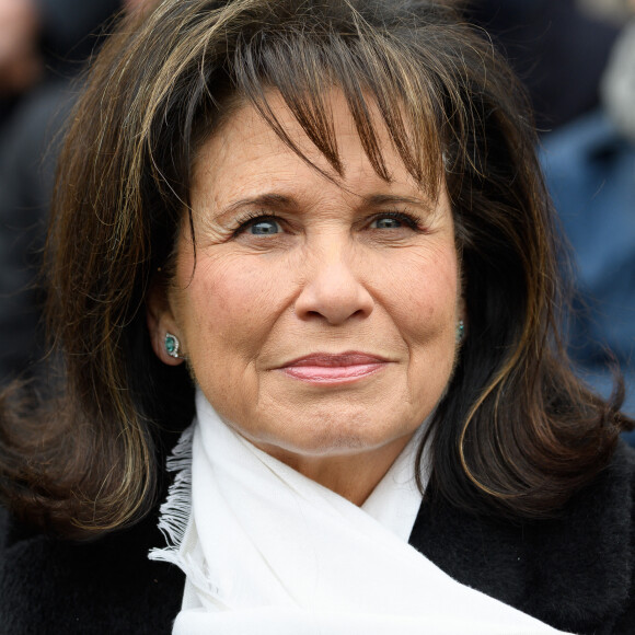 Anne Sinclair - Le président de la République française Emmanuel Macron durant la cérémonie d'hommage national au fondateur, directeur et éditorialiste du Nouvel Observateur Jean Daniel aux Invalides à Paris, France, le 28 février 2020. © Jacques Witt / Pool / Bestimage 
