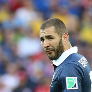 Karim Benzema - Victoire de l'équipe de France contre le Honduras 3 à 0 lors de la coupe du monde de football à Porto Alegre au Brésil le 15 juin 2014.