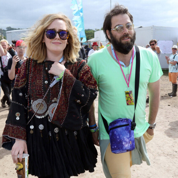 La chanteuse Adele et son compagnon Simon Konecki - Festival Glastonbury 2015, le 28 juin 2015.