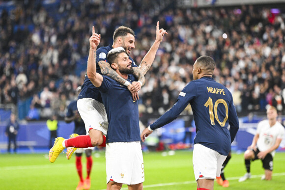 Joie des joueurs de l equipe de France apres le but de Olivier Giroud (Fra) - Match de la 5ème et avant-dernière journée de Ligue des nations entre la France et l'Autriche (2-0) au Stade de France à Saint-Denis le 22 septembre 2022.