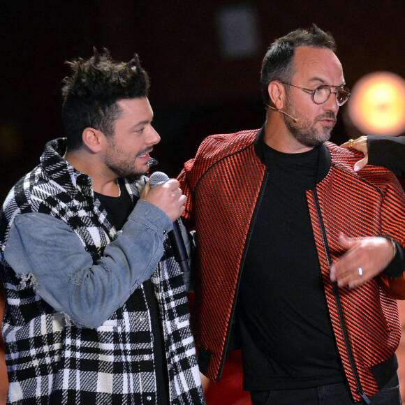 Exclusif - Camille Lellouche, Jarry (Anthony Lambert) et Kev Adams lors du livestream "CamKev Comedy and Songs" de C.Lellouche et de K.Adams sur la plateforme de streaming Gigson.live au théâtre Mogador à Paris, France, le 5 avril 2021. © Veeren/Bestimage 