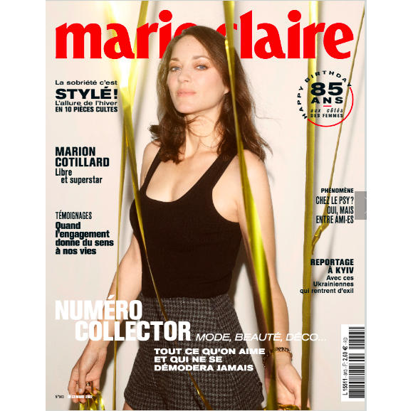 Marion Cotillard en couverture du magazine Marie-Claire de décembre 2022