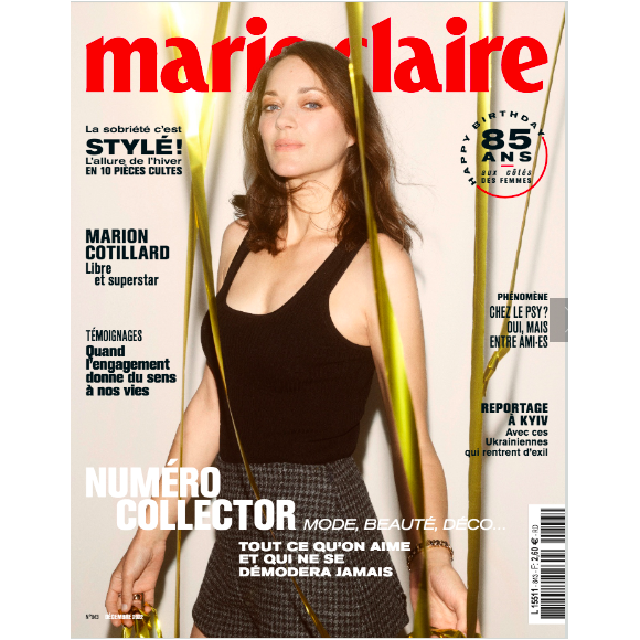 Marion Cotillard en couverture du magazine Marie-Claire de décembre 2022