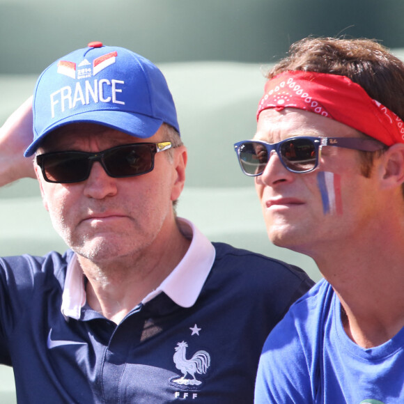 Laurent Ruquier et son ex-compagnon Benoît - Laurent Ruquier assiste au match de la France contre l'Allemagne à Rio de Janeiro au Brésil le 4 juillet 2014. L'équipe de France quitte la compétition sur une défaite contre l'Allemange 1 à 0.
