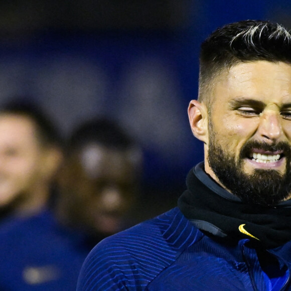 Olivier Giroud ( France ) - - Entraînement de l'équipe de France de football avant le départ pour la coupe du monde au Qatar, au centre de formation et centre National du Footbal de Clairefontaine le 15 novembre 2022.