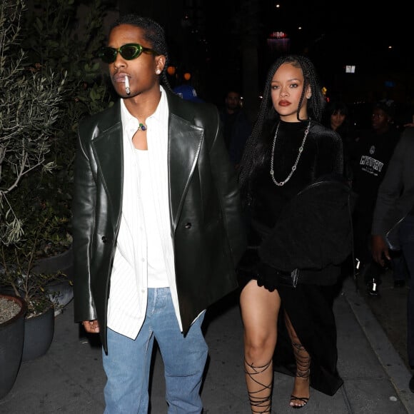 Exclusif - Rihanna et son compagnon ASAP Rocky se rendent au lounge Fleur Room pour fêter la sortie du whisky Mercer & prince de ASAP à West Hollywood le 12 novembre 2022. La fête était organisée par ASAP Rocky et Whalecard. 