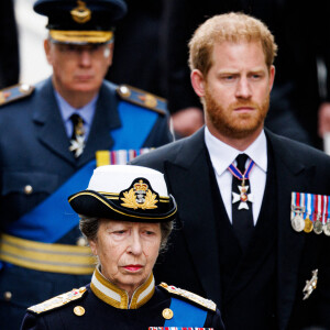 La princesse Anne, Le prince Harry, duc de Sussex - Funérailles d'Etat de la reine Elizabeth II d'Angleterre, à Londres, Royaume Uni, le 19 septembnre 2022. 