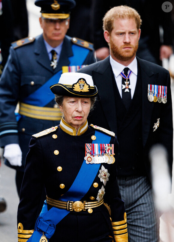 La princesse Anne, Le prince Harry, duc de Sussex - Funérailles d'Etat de la reine Elizabeth II d'Angleterre, à Londres, Royaume Uni, le 19 septembnre 2022. 