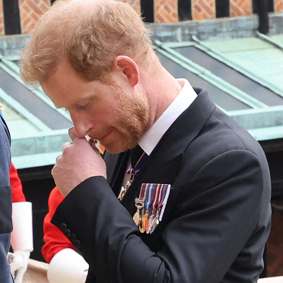 Le prince Harry, duc de Sussex - Arrivée à la cérémonie funèbre en la Chapelle Saint-Georges pour les funérailles d'Etat de la reine Elizabeth II d'Angleterre. Le 19 septembre 2022 