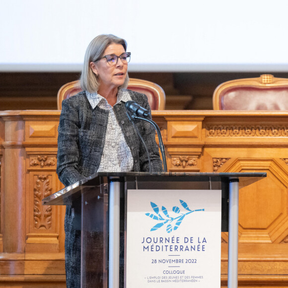 La princesse Caroline de Hanovre assiste au symposium "Journée de la Méditerranée" au musée Océanographique de Monaco, le 28 novembre 2022. Cette rencontre porte sur "L'emploi des jeunes et des femmes dans le bassin méditerranéen". © Olivier Huitel/Pool Monaco/Bestimage 