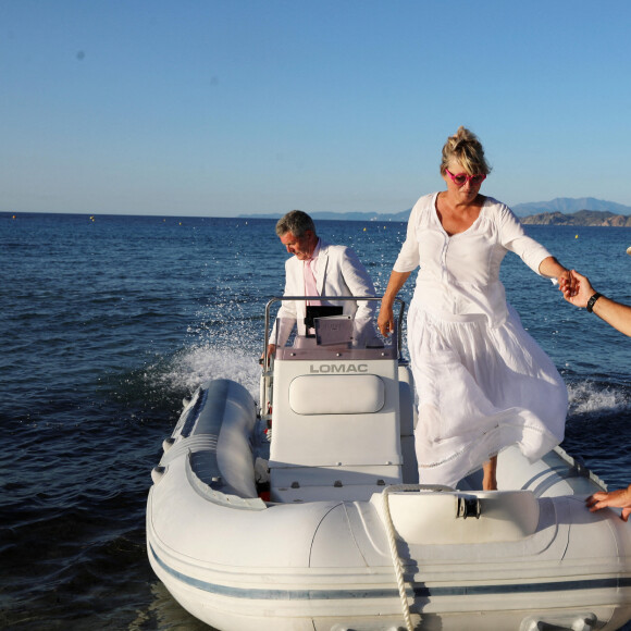 Exclusif - Soirée du mariage de Christine Bravo et Stéphane Bachot sur la plage du restaurant Marinella à l'Ile Rousse en Corse le 11 Juin 2022. © Dominique Jacovides / Bestimage