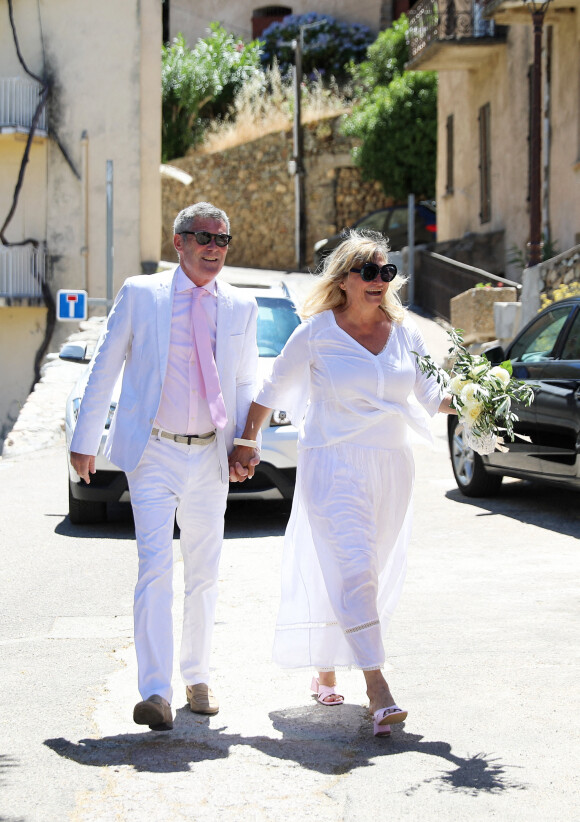 Exclusif - Mariage civil de Christine Bravo et Stéphane Bachot devant la mairie d'Occhiatana en Corse le 11 juin 2022. © Dominique Jacovides / Bestimage