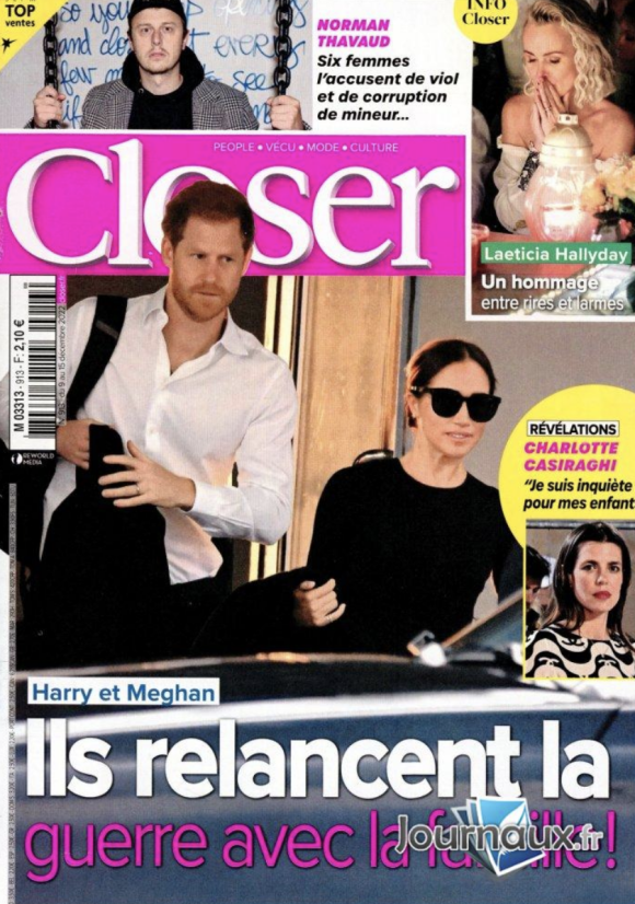 Couverture du dernier numéro du magazine "Closer" paru le 9 décembre 2022