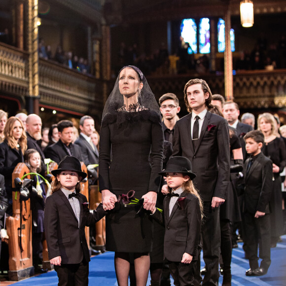 Céline Dion, ses enfants René-Charles Angélil, les jumeaux Nelson Angélil et Eddy Angélil - Intérieur des obsèques nationales de René Angélil en la Basilique Notre-Dame de Montréal, le 22 janvier 2016. Crédit Obligatoire : © Olivier Samson Arcand / OSAIMAGES / FEELING via Bestimage
