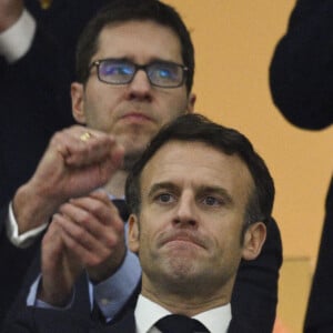 Emmanuel Macron, le président de la République Française - Le président de la République française Emmanuel Macron assiste au match de demi-finale "France - Maroc" lors de la Coupe du Monde 2022 au Qatar (FIFA World Cup Qatar 2022), le 14 décembre 2022. © JB Autissier / Panoramic / Bestimage