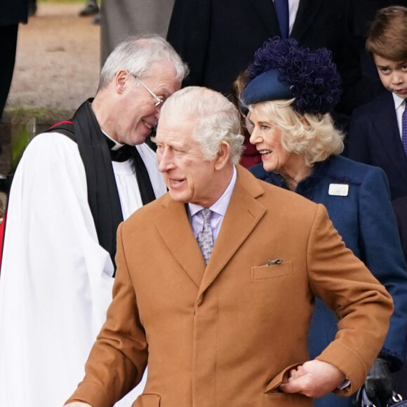 Le roi Charles III et son épouse la reine consort Camilla - La famille royale d'Angleterre assiste au service religieux de Noël à l'église St Mary Magdalene à Sandringham, Norfolk.