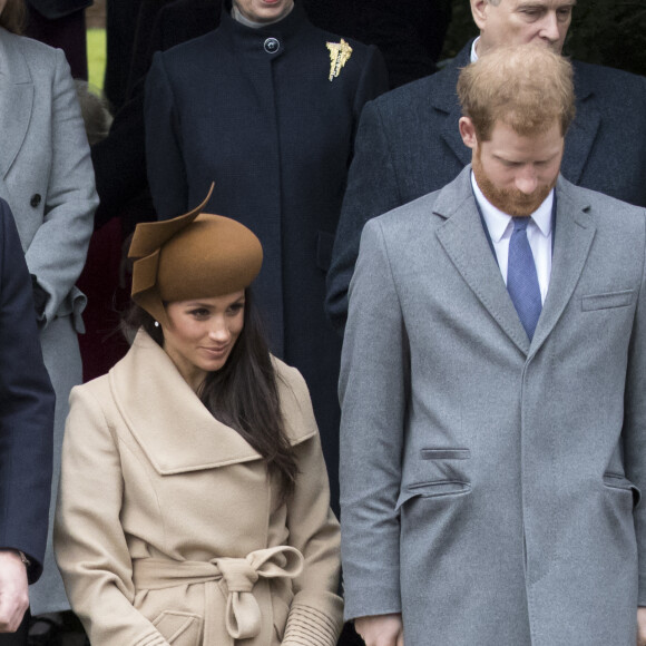 Meghan Markle et son fiancé le prince Harry - La famille royale d'Angleterre arrive à la messe de Noël à l'église Sainte-Marie-Madeleine à Sandringham, le 25 décembre 2017. 