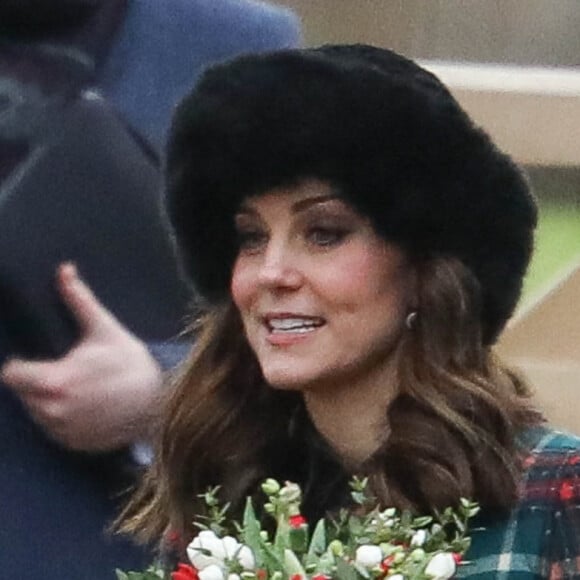 Exclusif - Kate Catherine Middleton, enceinte - La famille royale d'Angleterre arrive à l'église St Mary Magdalene pour la messe de Noël à Sandringham le 25 décembre 2017 