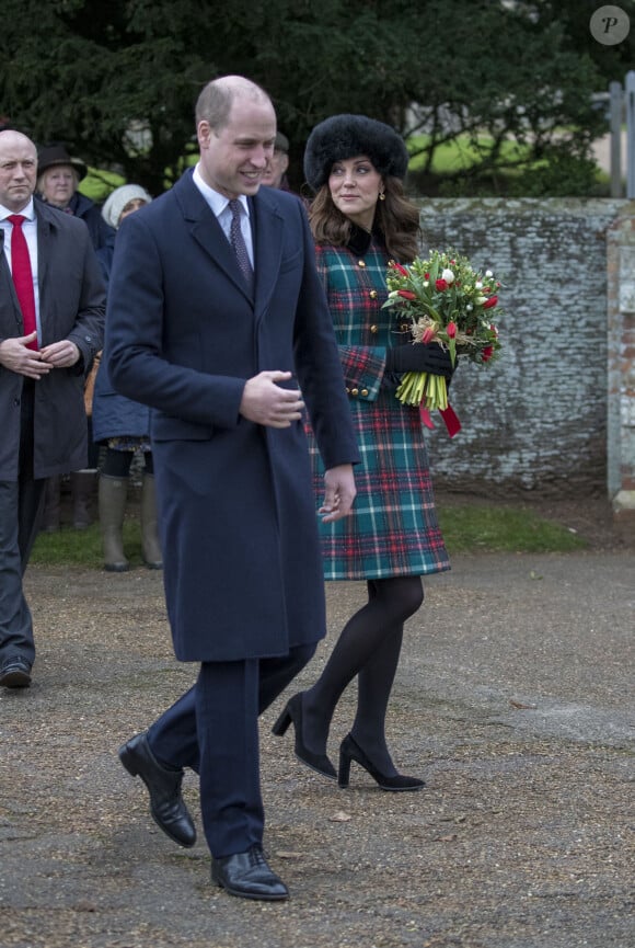 Kate Catherine Middleton, enceinte et le prince William, duc de Cambridge - La famille royale d'Angleterre arrive à l'église St Mary Magdalene pour la messe de Noël à Sandringham le 25 décembre 2017 