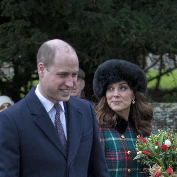 Kate Catherine Middleton, enceinte et le prince William, duc de Cambridge - La famille royale d'Angleterre arrive à l'église St Mary Magdalene pour la messe de Noël à Sandringham le 25 décembre 2017 