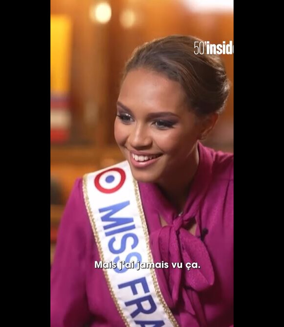 Indira Ampiot (Miss France 2023) découvre des images de sa maman quand elle était Miss, dans "50 Minutes Inside", diffusé le 7 janvier 2023, sur TF1