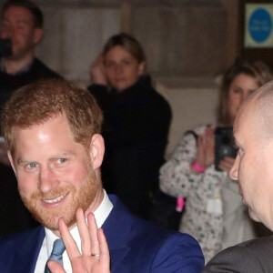 Le prince Harry, duc de Sussex, et Meghan Markle, duchesse de Sussex à la sortie de la cérémonie des Endeavour Fund Awards au Mansion House à Londres, Royaume Uni, le 5 mars 2020. 